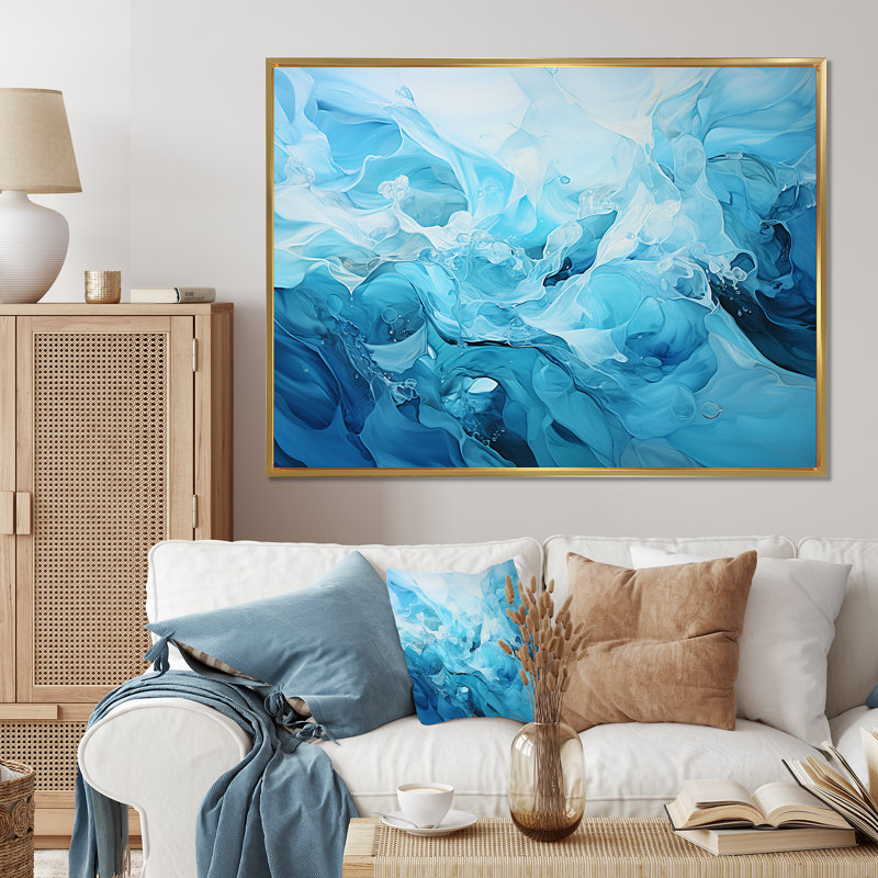 Impression sur toile «Oceanic Rhapsody I - Abstract Impressionism», Cadre flottant doré, H 30 po x l 40 po x P 1,5 po
