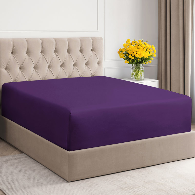 Extra Deep Pocket Fitted Sheet Only, Cooling & Breathable Bed Sheet, Soft, Fits 18–24 Inch Mattress, Full, Purple