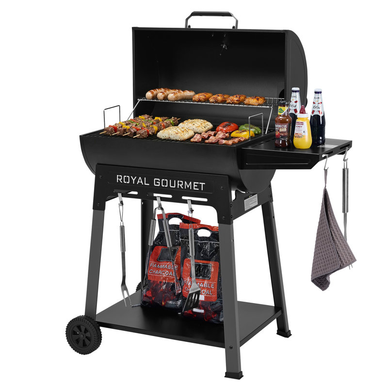 Barbecue au charbon de bois robuste de 28 pouces avec tablette latérale Royal Gourmet, noir