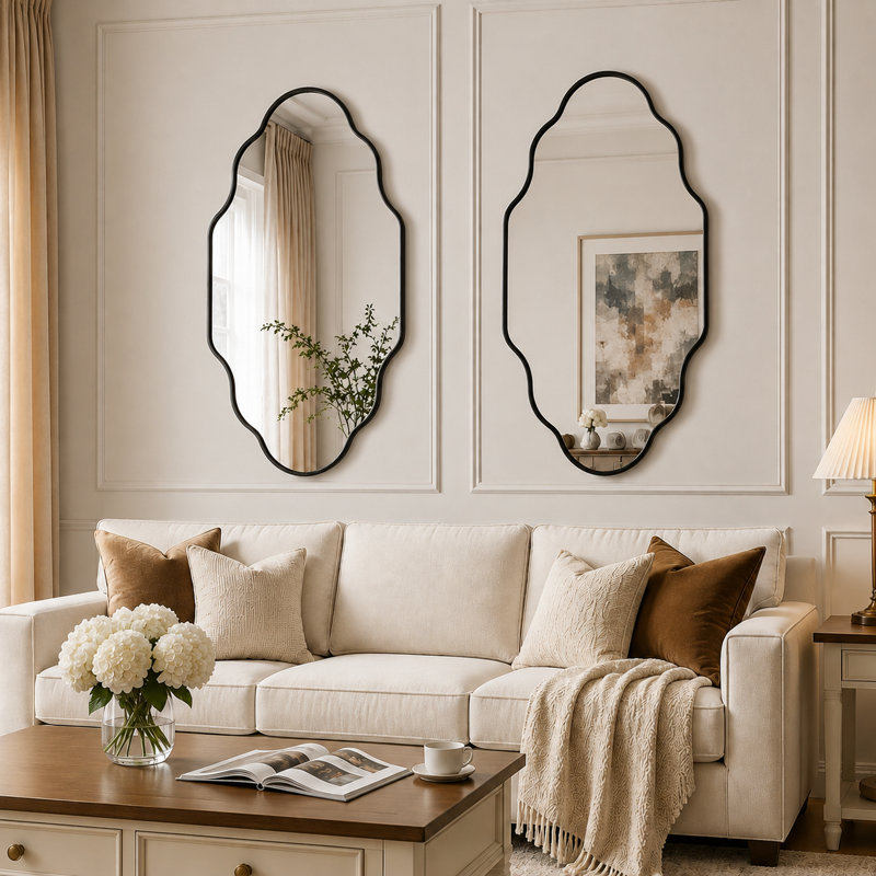  Ensemble de 2 miroirs muraux Modern, 46 po x 26 po, Noir