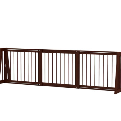 Barrière en bois pour animaux de compagnie, 3 panneaux rétractables de 28 à 75 po de largeur, tapis antidérapants, stable, pour l'intérieur, escalier, porte, longueur de poutre brune, antidérapant, nuance