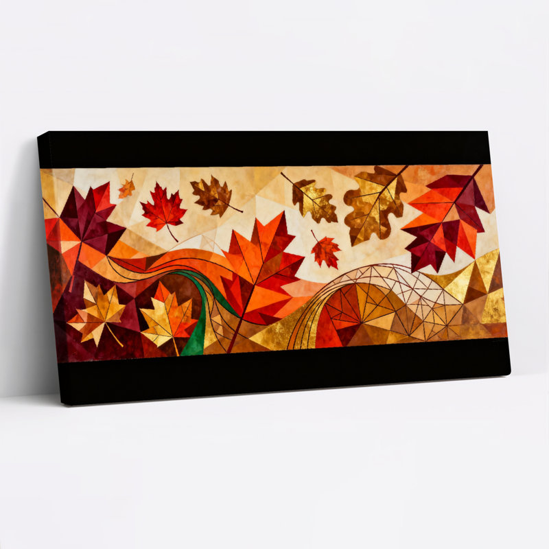 Ensemble de 1 tableau sur toile à motif géométrique de feuilles d'automne, H 20 po x l 40 po