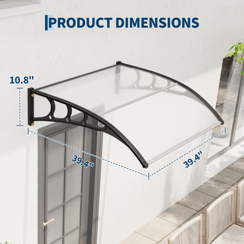GarveeHome Weather-Resistant Polycarbonate Outdoor Awning Canopy for Doors & Windows – UV, Rain, Sun & Snow Protection – Durable Plastic Steel Bracket – Transparent, 100x100cm