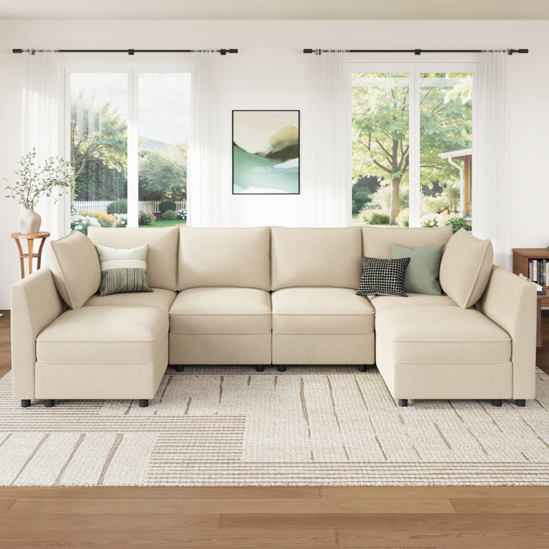  Canapé modulaire rembourré en U avec siège de rangement beige, Polyester beige