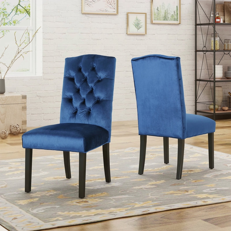 KD TUFTÉ À MANGER [ENSEMBLE DE 2 PCS], Noir, Velours bleu
