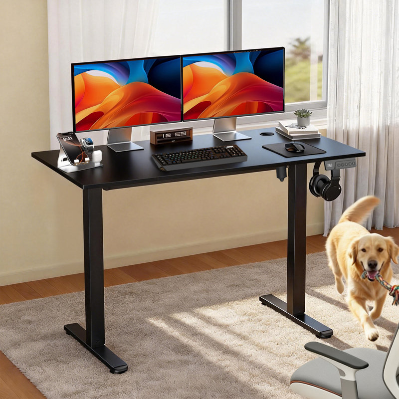 Electric Adjustable Office Desk for Standing & Sit Height adjustable for Home, Black/Black, 63" W x 23.6" D x H Adjust 