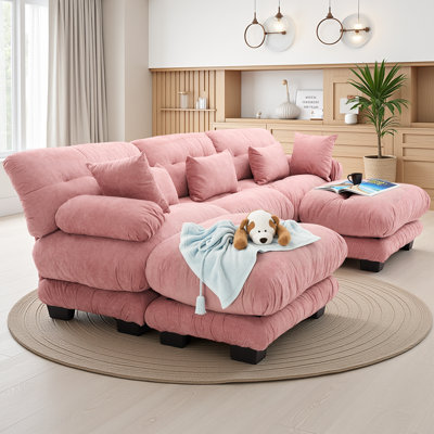 Canapé modulaire en forme de U en velours avec 2 repose-pieds - Canapé 5 places en nuage moelleux avec traversins et capacité de 1000 lb, conception modulaire