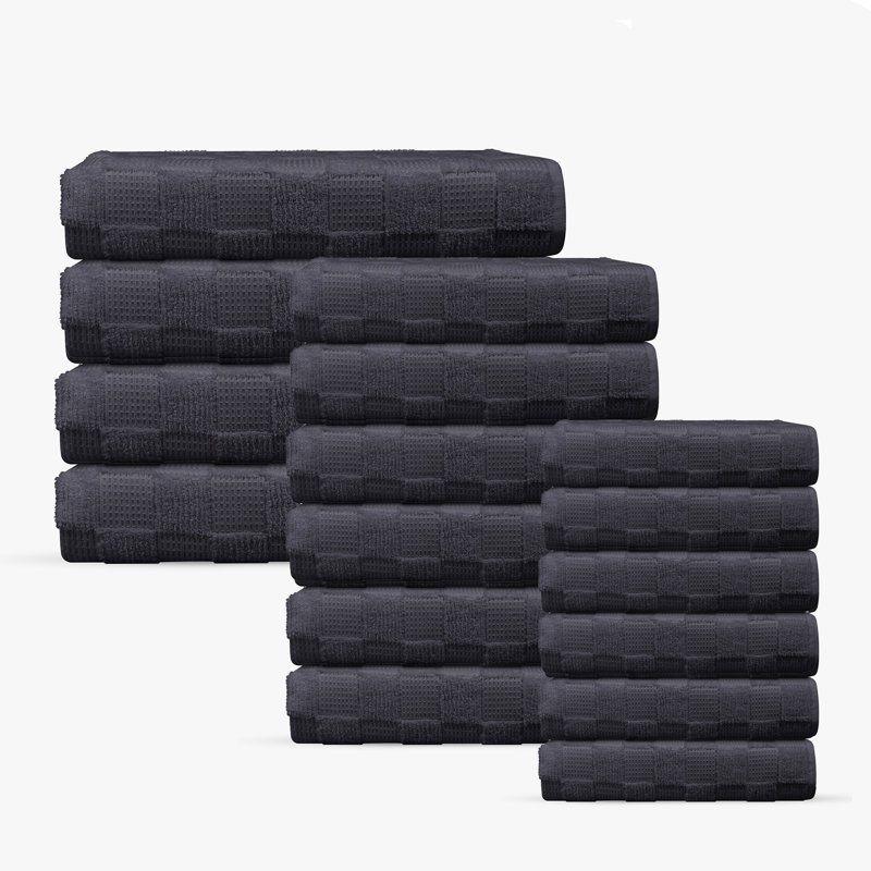 Taylorlynn 16 pcs Turkish Towels Set, Anthracite