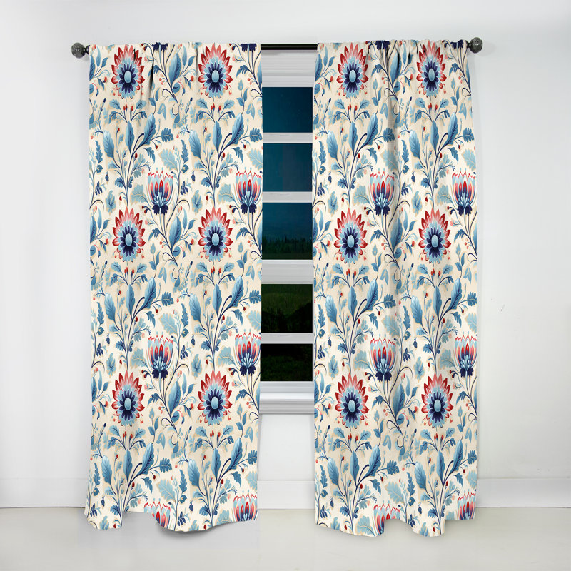 Fleurs bleues rétro minimalistes - rideau en velours bohémien - obscurcissant - 1 panneau, L 52 po x L 63 po