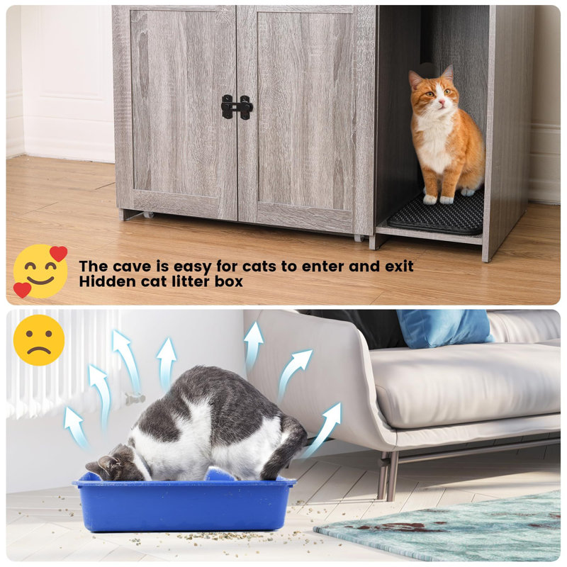 Large Gray Cat Litter Box Enclosure with Shelves and Charging Station