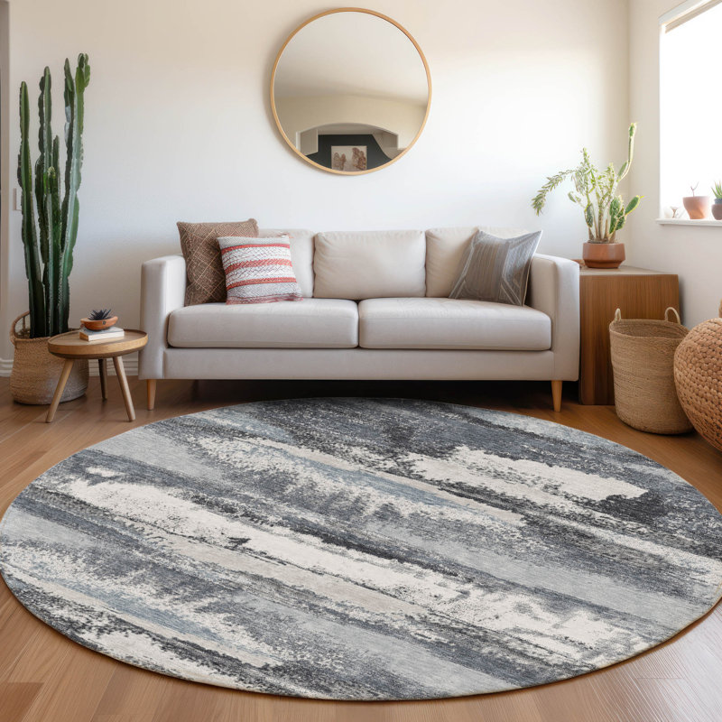 Premium Machine Washable Prisco Gray Rug, Round 8'