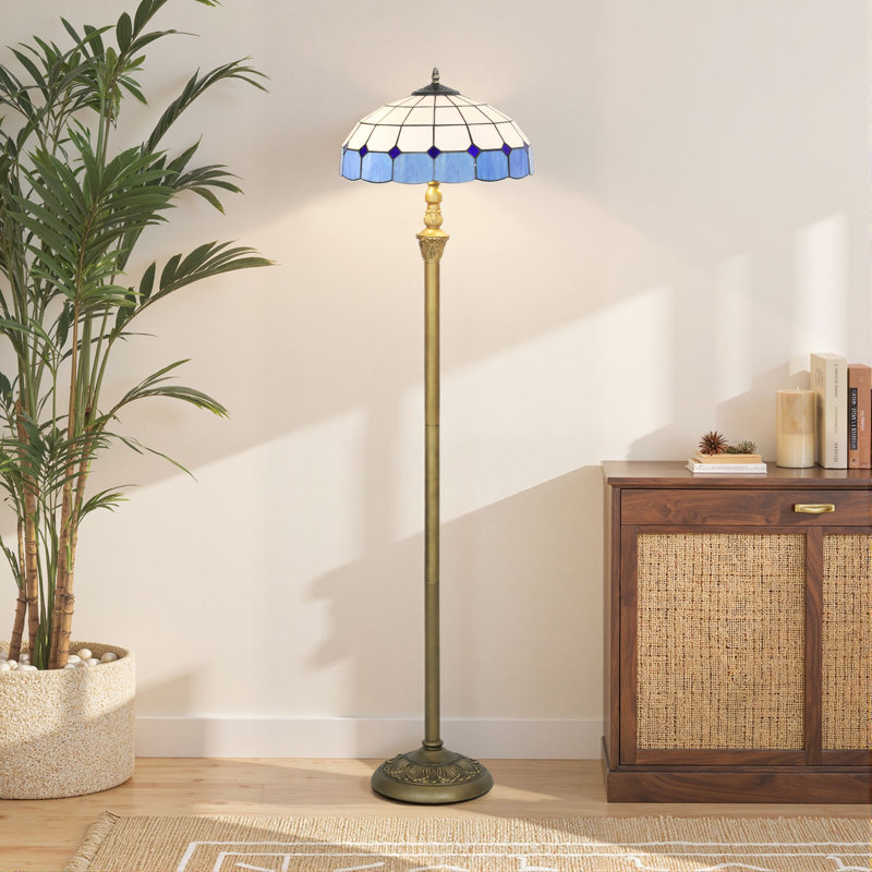 152cm Bronzed Traditional Floor Lamp, Blue/White