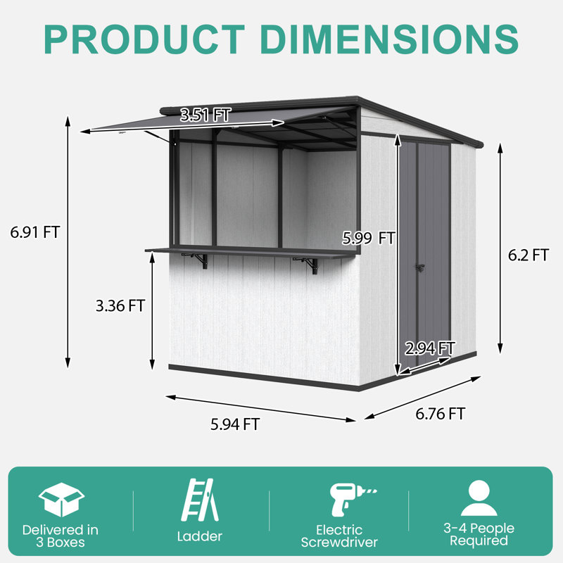 7 x 6 Ft. Outdoor Storage Shed with Fold-Down Bar Counter, Hydraulic-Supported Awning and Lockable Door, Lean-To Backyard Bar Shed, Gray