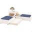 Lit plateforme tapissier en L avec lit gigogne et deux tiroirs reliés par un bureau intégré, lit simple