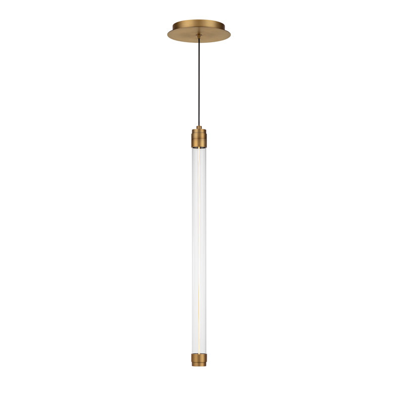 Jedi 1 - Light LED Cylinder Pendant, Aged Brass, 22" H x 1.5" W x 1.5" D