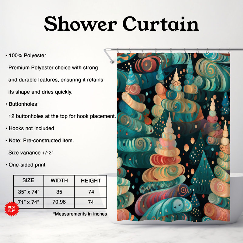 Bright Tree - Rideau de douche Premium, H 74 po x l 71 po