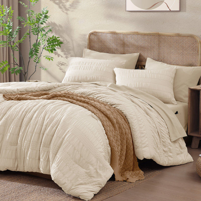 Comforter Set, Seersucker Bed in a Bag Soft All Seasons, Bedding Sets with Comforter, Flat Sheet, Fitted Sheet, Pillow Shams, Pillowcases