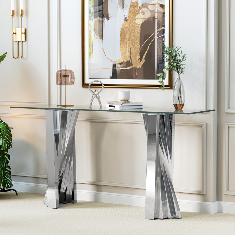 55.12'' Glass Top Console Table, Silver