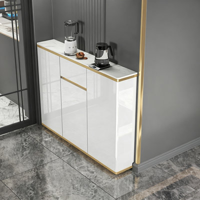 47.24"Modern Light Luxury Sideboard with Single Drawer Storage & White Sintered Stone Tabletop