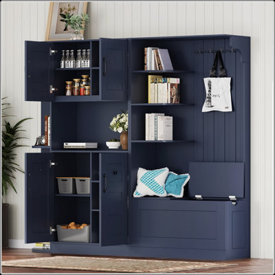 Armoire de vestibule multifonctionnelle gauche-droite avec rangement et 4 crochets, idéale pour le salon, la cuisine et le couloir