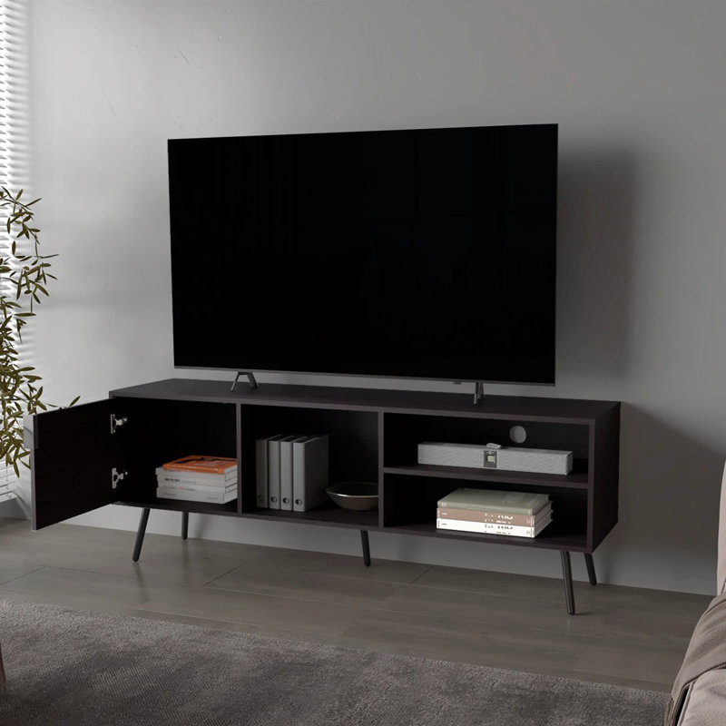 Wengue TV Stand Multistorage With A Door And Open Storage, Tan