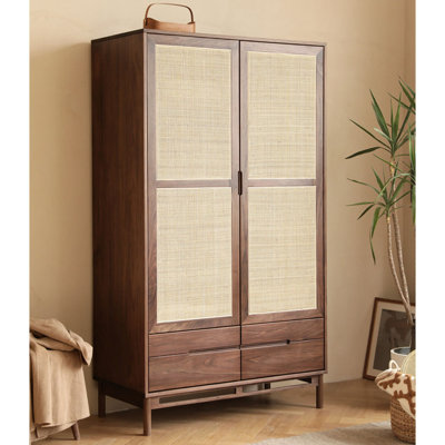 Rattan Wood Walnut Color Two Door Storage Wardrobe Armoire -  Dream cabinet, XFQ0A9BV65E