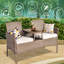 2-Seater Rattan Chair With Coffee Table And Removable Cushion, Outdoor Garden Patio Wicker Loveseat Conversation Furniture Set Partner Bench (Light Brown + Beige)