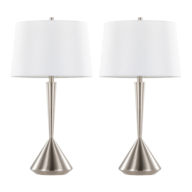 Lampe de table en métal nickel brossé avec abat-jour en lin blanc - ensemble de 2