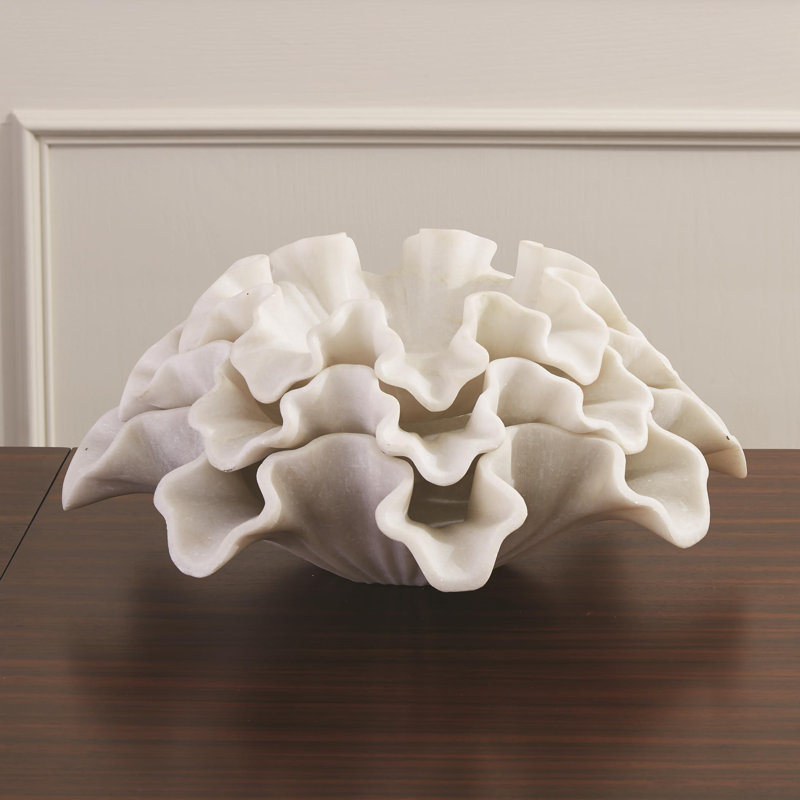 Marble Ruffle Bowl-White, 4" H x 12" W x 12" D