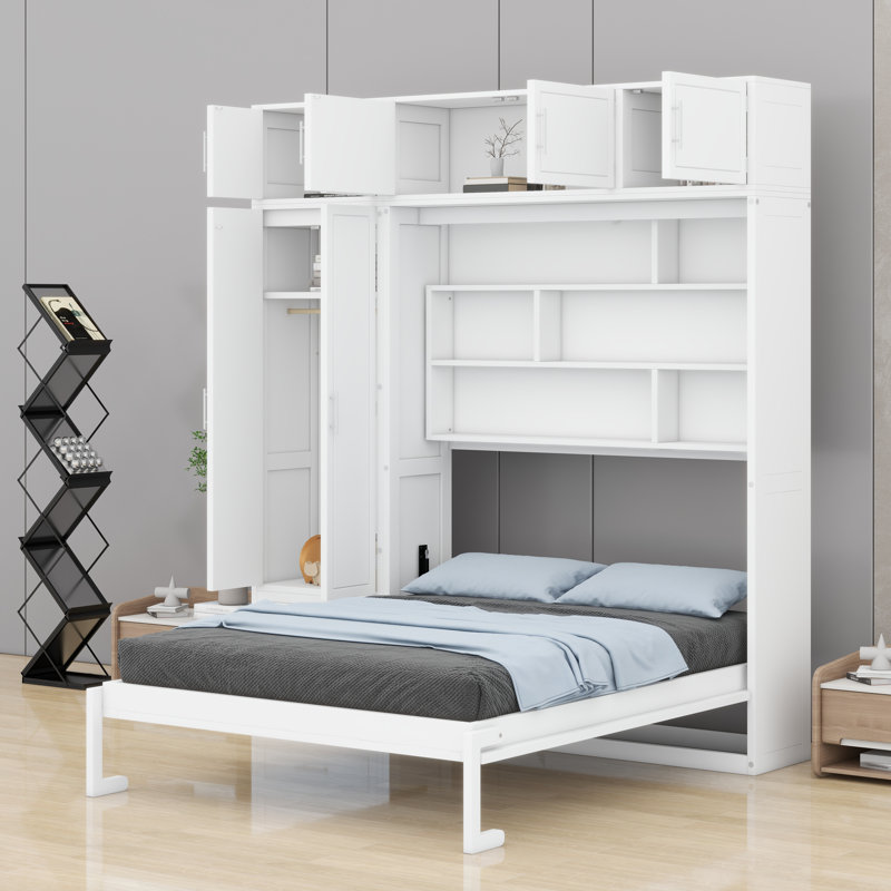 Lit escamotable mural avec armoire supérieure, Blanc