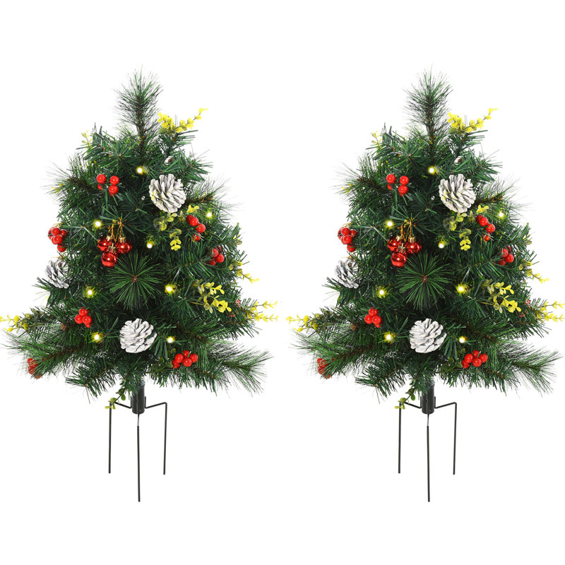 Arbre de Noël 22,5 po 2, d'extérieur avec 24 lumières blanches chaudes et arbre de piquets de sécurité stable 2 pour éclairer la scène,