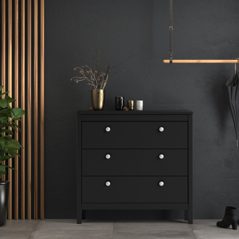 Cynsere 82.1cm W 3 - Drawer Chest of Drawers, Black
