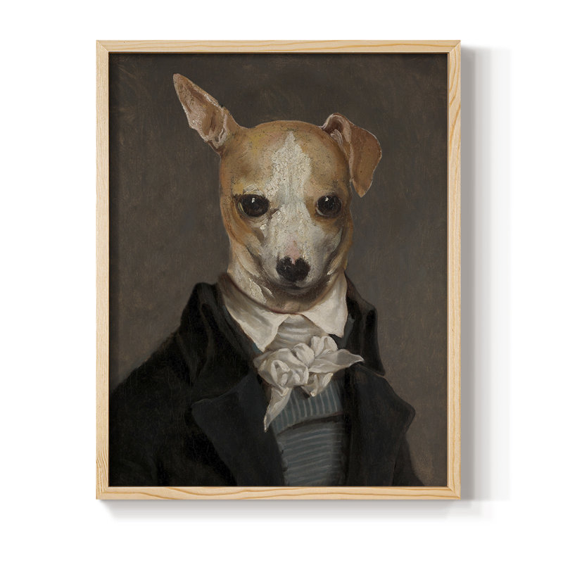 Refined Fido Framed Print - Solid Wood, Natural, 15" H x 12" W