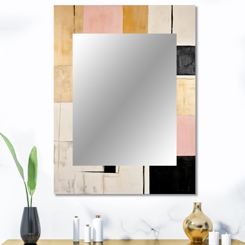 Rose et doré cubisme rêve - miroir de formes abstraites, miroir mural décoratif rose, impression d'art en métal
