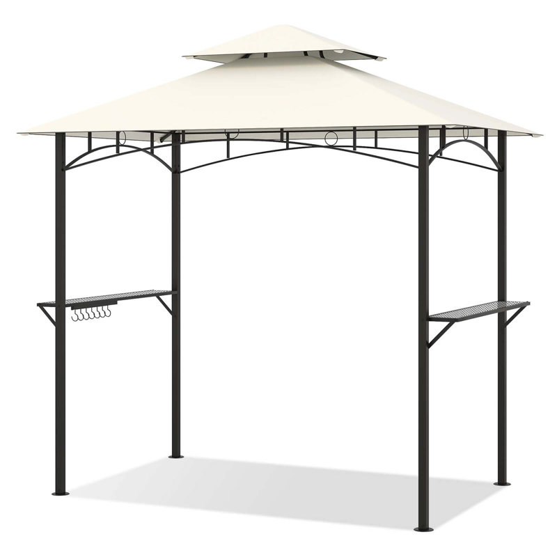 8' X 5' Grill Gazebo With 2 Shelves 7 Hooks Metal Frame Soft Top, Beige