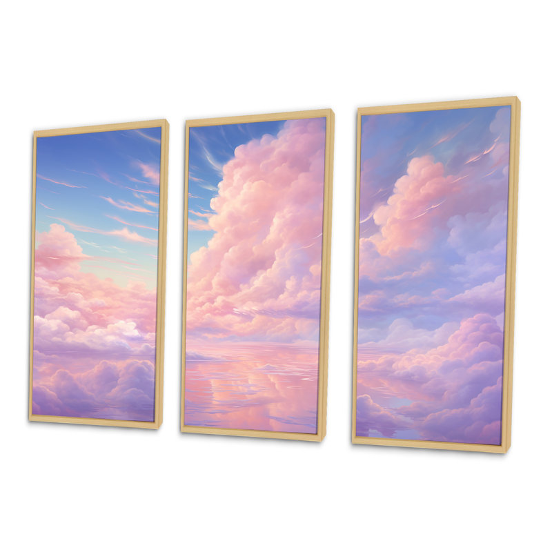 «Kawaii Clouds Landscape III - Sky», ensemble de reproductions d'art mural, Cadre naturel flottant