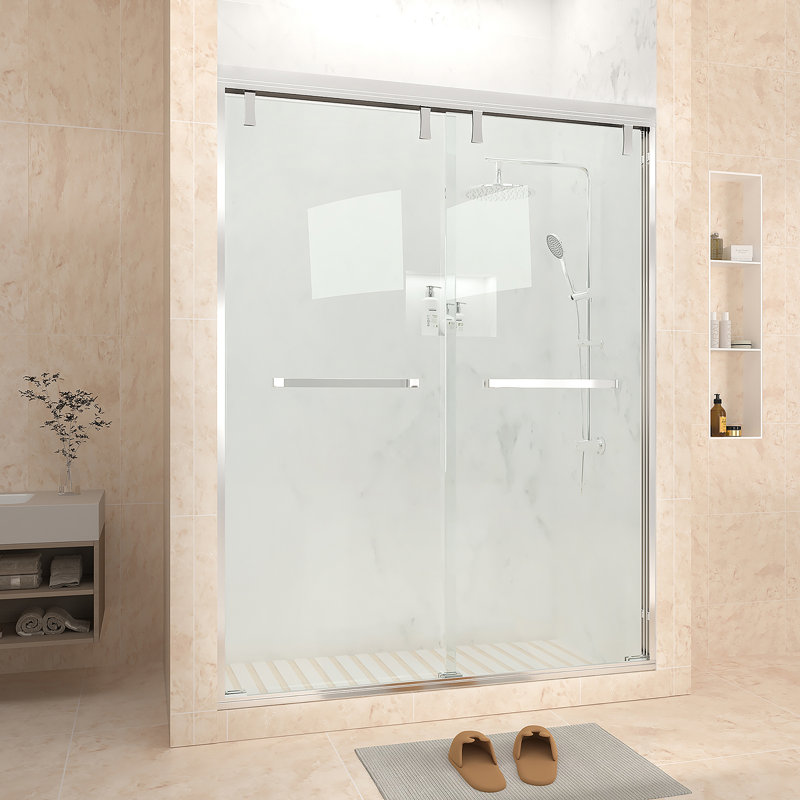 Porte de douche à porte coulissante double l 60 po x H 71 po, Chrome