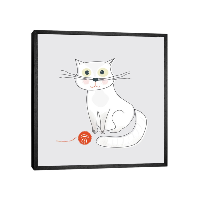 White Cat by Show Me Mars - Gallery-Wrapped Canvas Giclée on Canvas, Black Framed, 93.98 cm H x 93.98 cm W