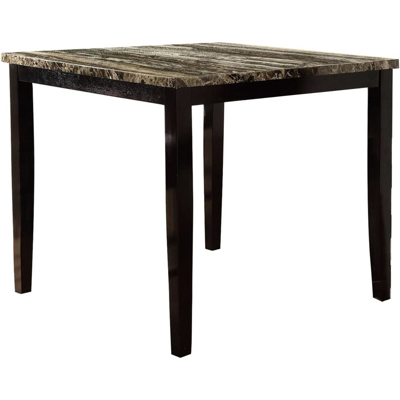 Table de salle à manger moderne en faux marbre brun foncé avec placage en bouleau