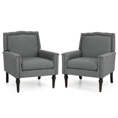  Fauteuil Mid-Century avec pieds en bois d'hévéa et coussin épais gris moderne