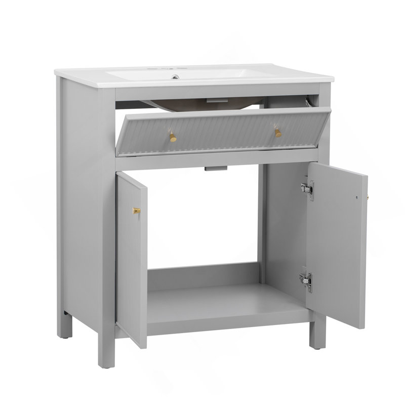 30'' Bathroom Vanity With Ceramic Sink, Free Standing Single Vanity Set With Soft Closing Doors, Modern Style, Grey