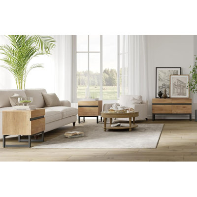 Ensemble 3 pièces de meuble télé et table de bout, meuble télé 35 pouces et 2 tables de bout avec 2 tiroirs pour le salon, le meuble audio-vidéo, la console, les tables de salon et la console, brun