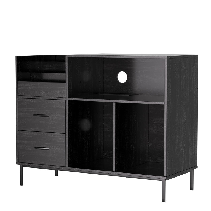 Support pour tourne-disque avec prise de courant et couvercle rabattable, console de rangement moyenne