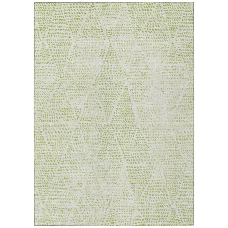 Tapis intérieur / extérieur géométrique lavable 5 pi x 8 pi vert et ivoire
