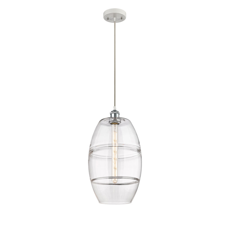 Luminaire suspendu à 1 lumière Ballston Bettylou, H 18,5 po x l 10 po x P 10 po, Transparent, Chrome poli blanc
