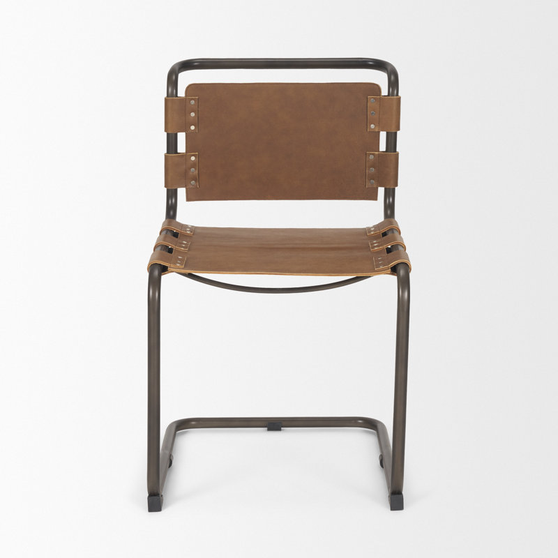 Chaise d'appoint rembourrée en cuir Otelia, Brun pâle
