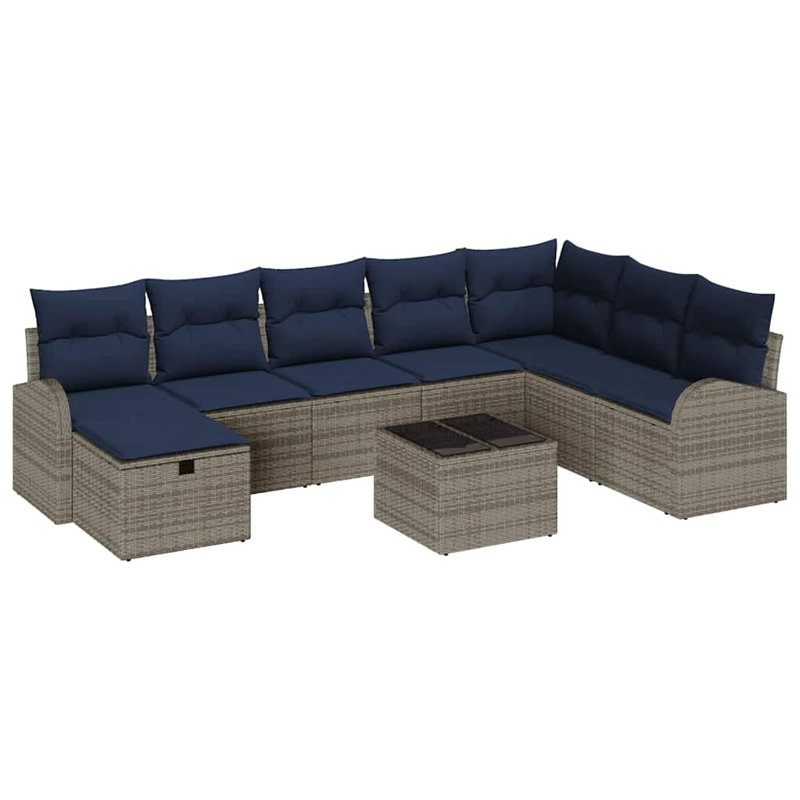Ensemble de canapé vidaXL avec coussin manuel 9 pièces en rotin gris et bleu marine vidaXL