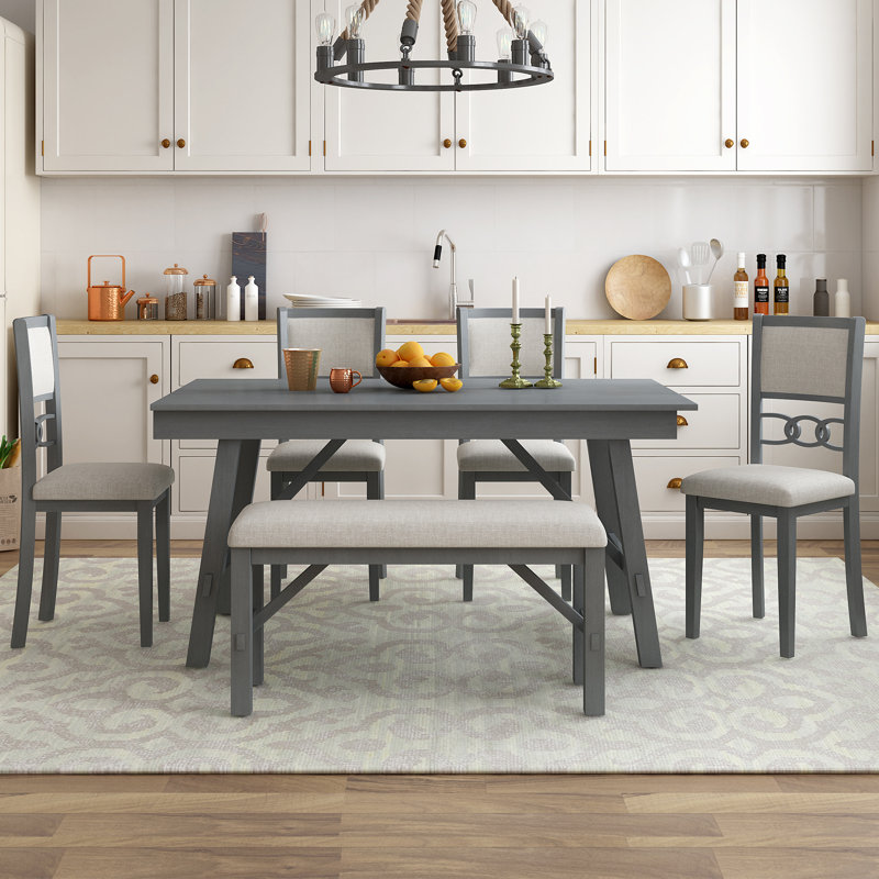 Ensemble repas pour 6 personnes Aldreda, gris, Gris / blanc, Gris / blanc