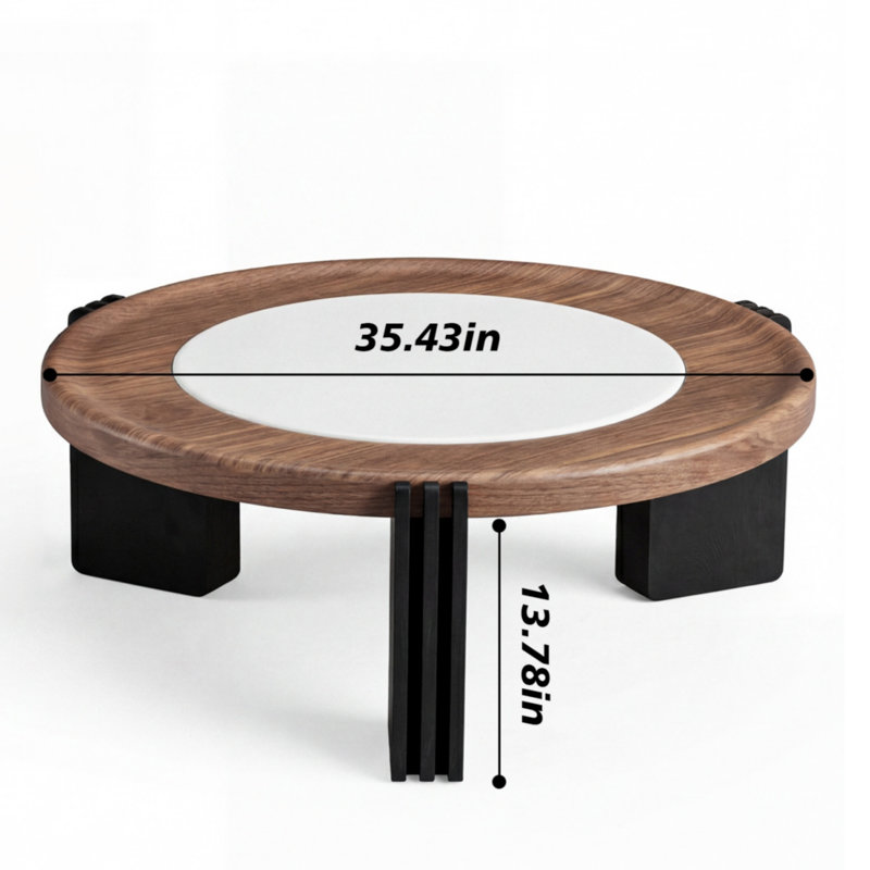 Table basse ronde moderne en noyer et en ardoise de 35,43 pouces