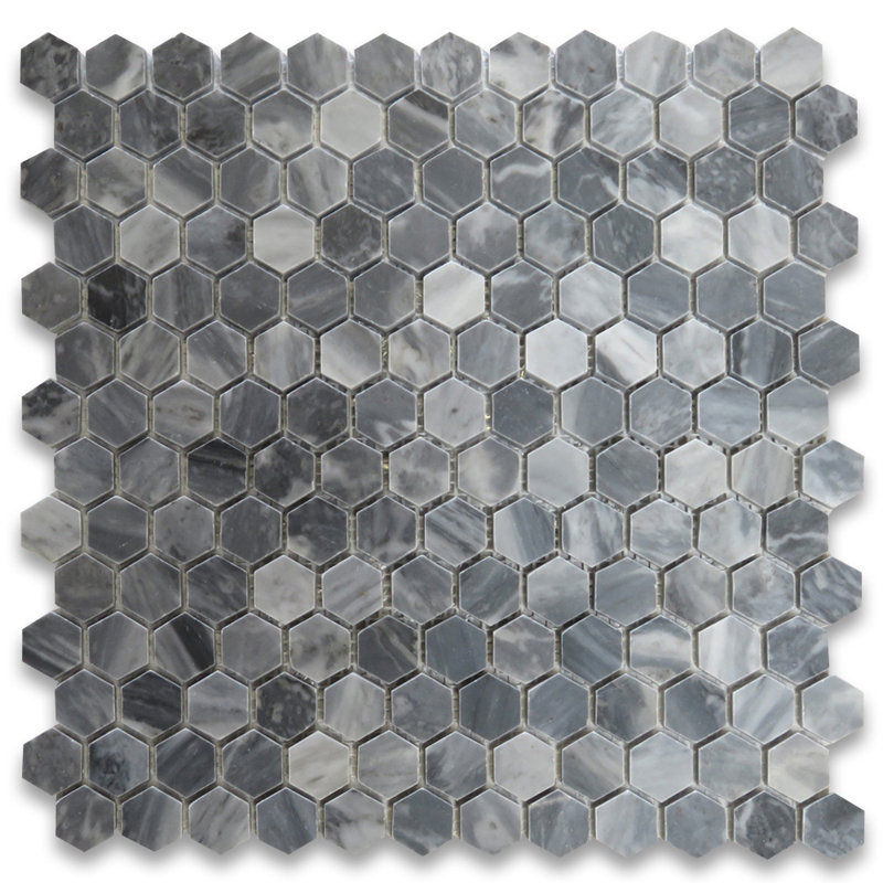 Bardiglio 11" x 11" Marble Honeycomb Mosaic Wall & Floor Tile, Dark Gray